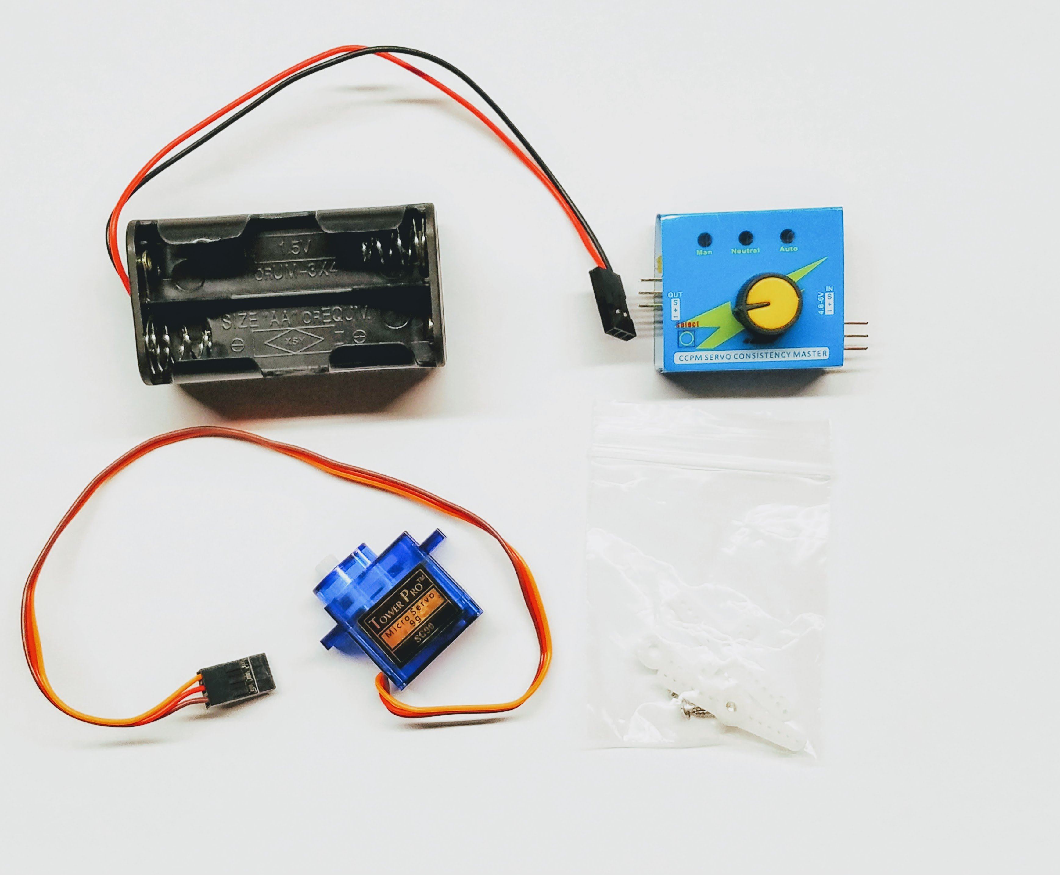 Servo Tester Kit: Single Servo Motor With Battery Holder And Servo Horns (Ages 6+) Robotics Kits Barnabas Robotics 